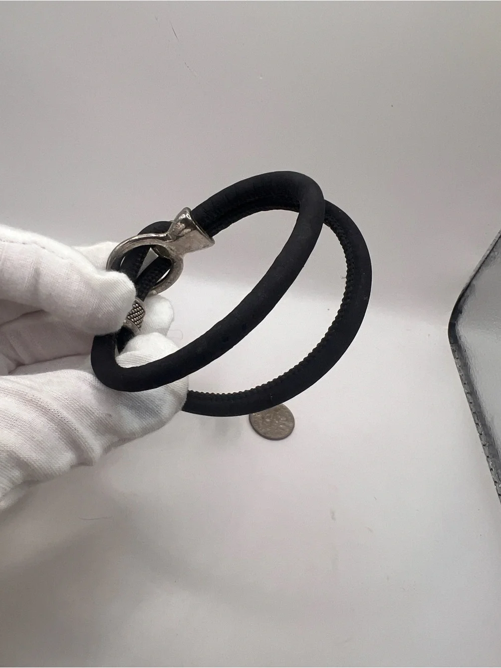 Black Double-Strand leather look cord Bracelet with Silver Accent